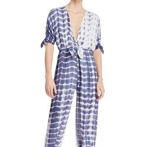 Sage the Label NWT Hacienda Tie Dyed Short Sleeve Jumpsuit Navy White XSmall New